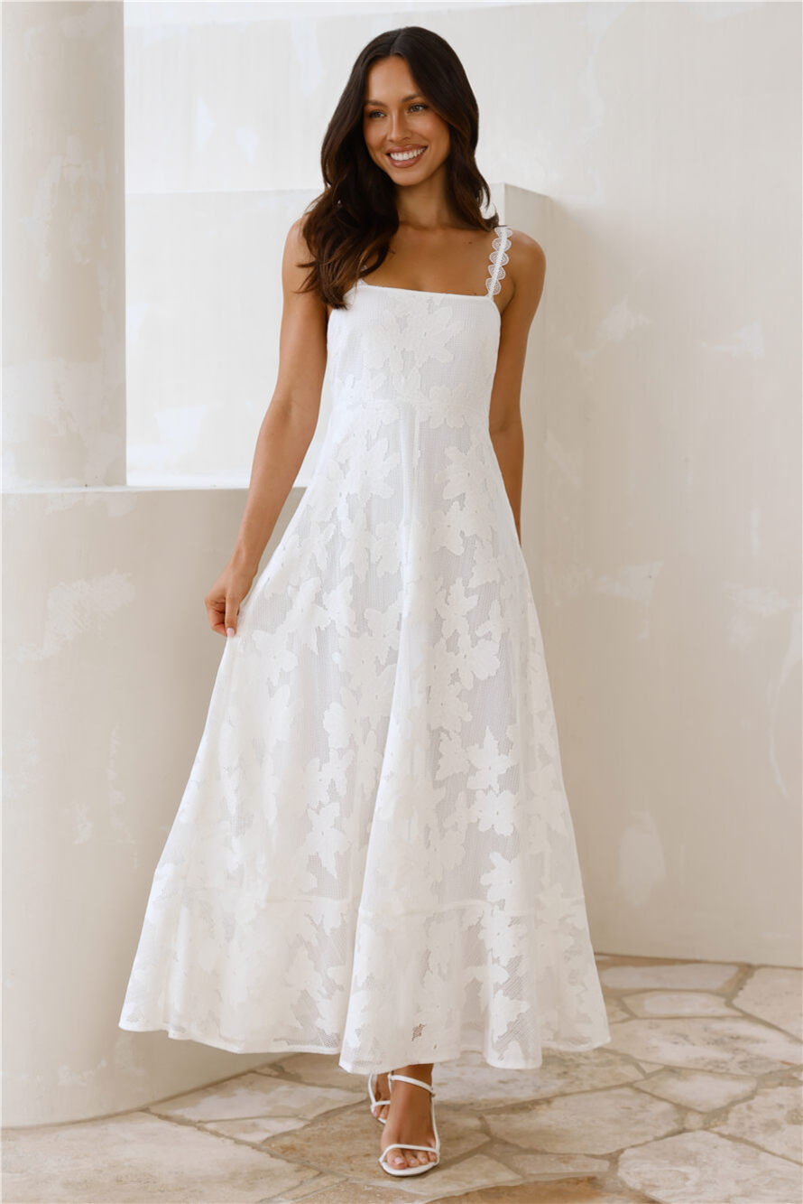 Hello Molly Soft Blossom Maxi Dress Cream White Floral Textured Lace A-Line